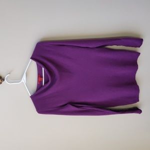 SAFFRON Cashmere Sweater Drape Neck Ruched Sleeves Purple Small
